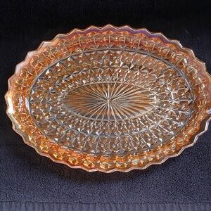 Vintage Amber Carnival Glass Oval Platter approx 11.5L x 8.25”W x 1”H.